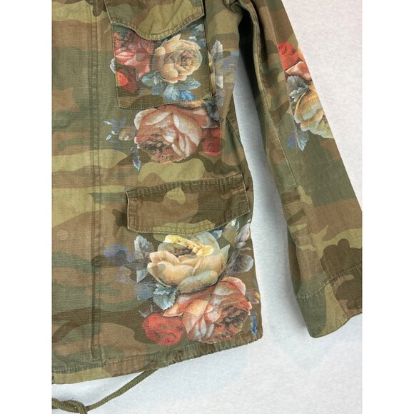 Floral Camouflage Military Style Jacket Jealous Tomato Utility Zipper Snap - Picture 2 of 14